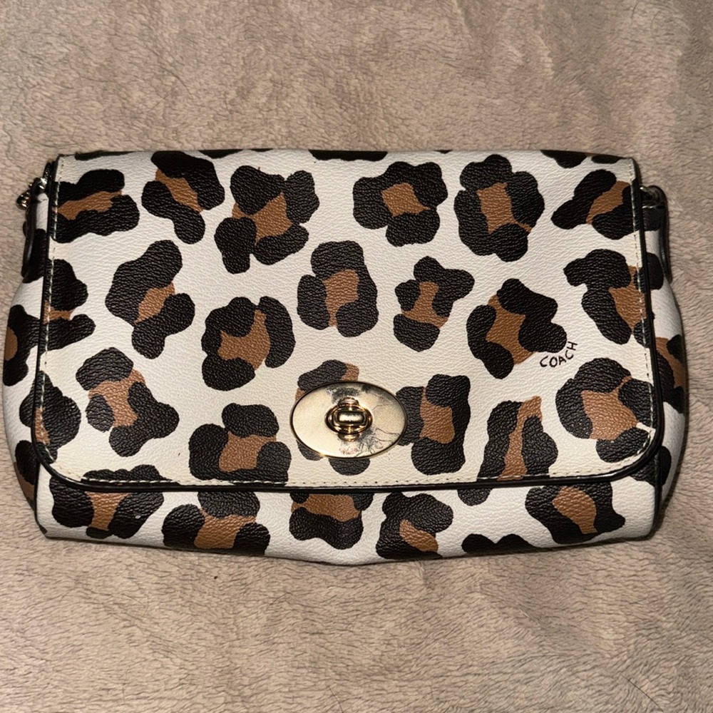 Coach leopard leather small shoulder bag/wristlet/clutch